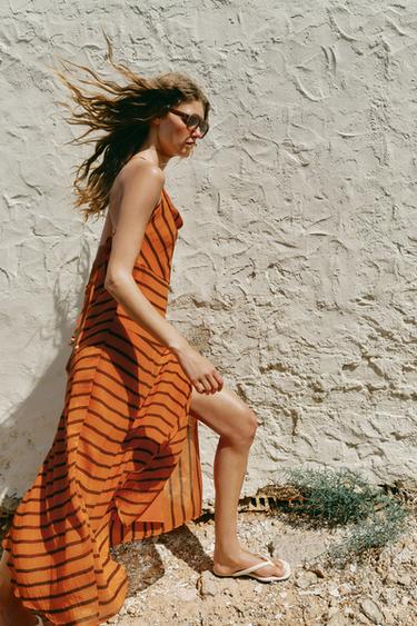 VESTIDO MIDI ÀS RISCAS DE ALÇAS - Estampado da Zara