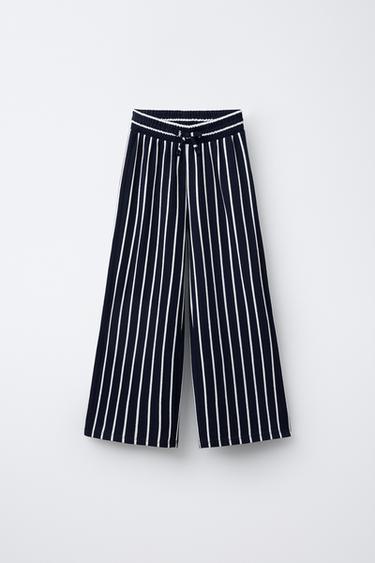 STRIPED STRAIGHT-LEG TROUSERS - Navy blue by Zara - Image 0