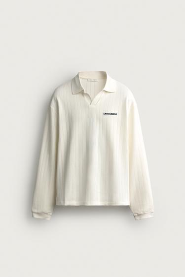 EMBROIDERED TEXT JACQUARD POLO — Oyster-white 1