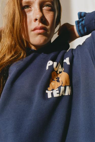 DOG SLOGAN PRINT HOODIE - Blue by Zara