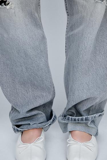 Zara RIPPED BARREL JEANS - Gray
