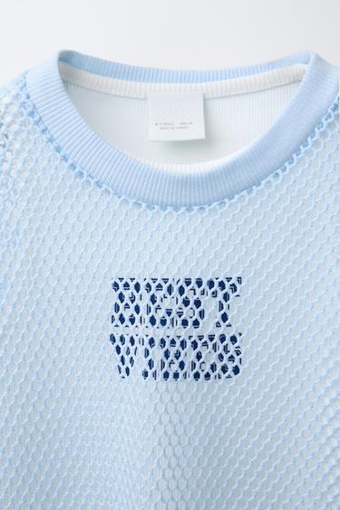 T-SHIRT DOUBLE EN RÉSILLE - Bleu de Zara - Image 3
