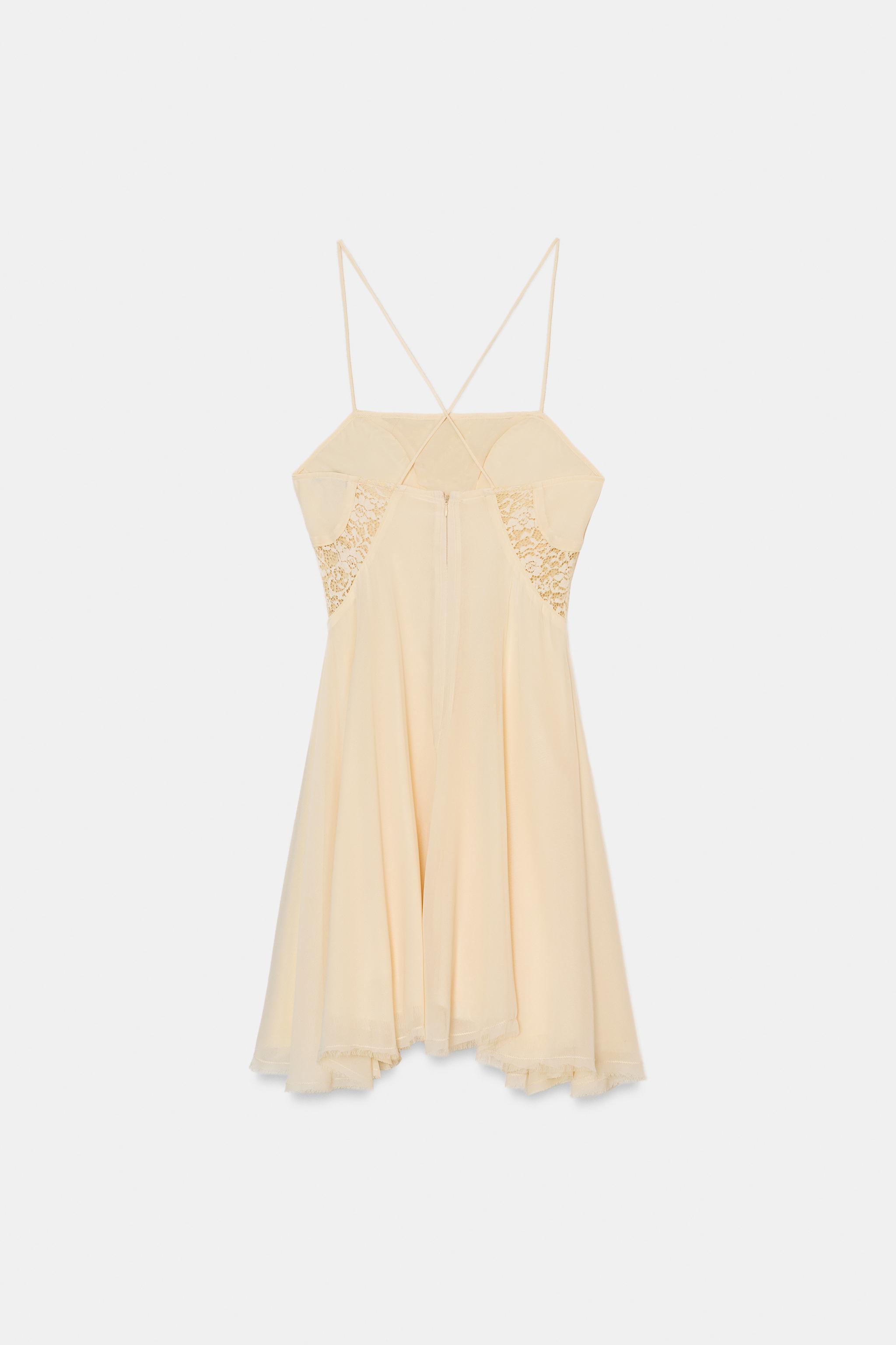 SHORT LACE GODET DRESS - Ecru | ZARA United States SHORT LACE GODET DRESS - Ecru | ZARA United States