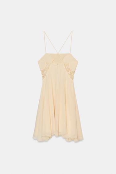 SHORT DRESS WITH LACE GODETS - Ecru by Zara - Image 4