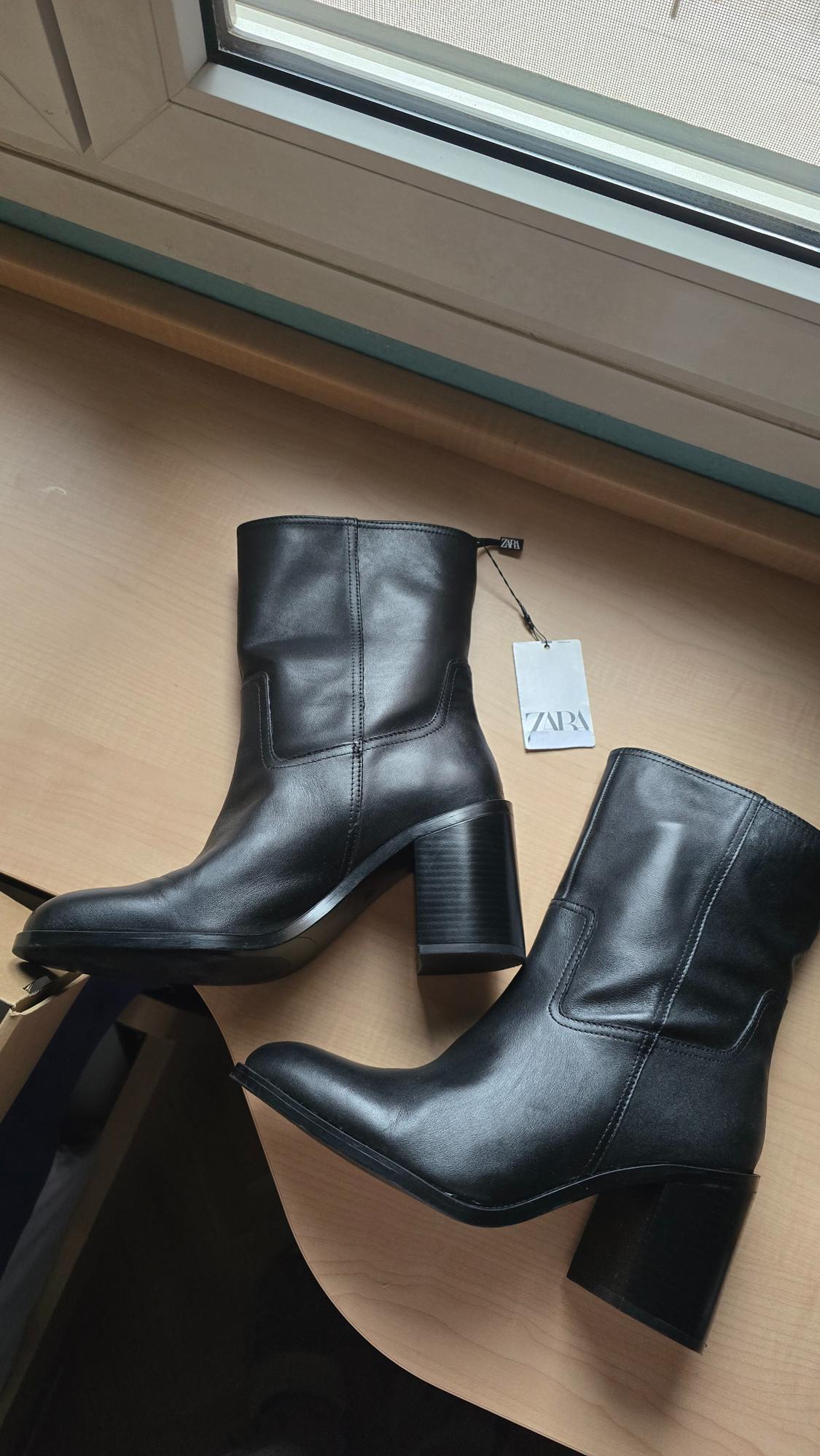 LEATHER HIGH BLOCK HEEL ANKLE BOOTS - Image 4
