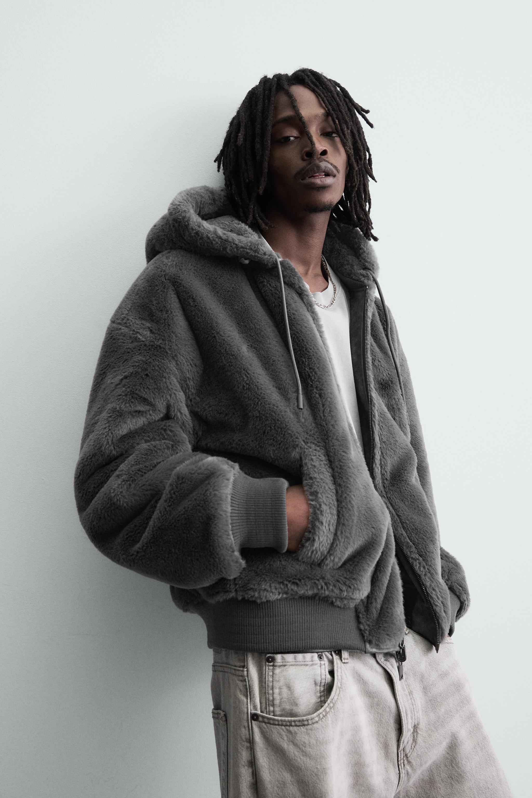 リバーシブルフェイクレザーボンバージャケット - チャコールグレー