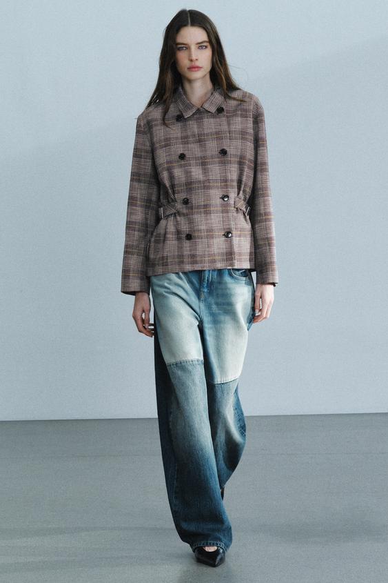 ZW COLLECTION CHECKED BLAZER WITH TABS - Brown by Zara - Image 0