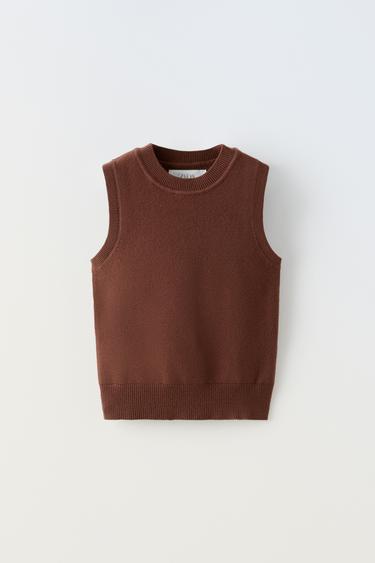 SLEEVELESS KNIT TOP - Brown by Zara - Image 0