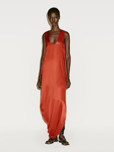 Zara Draped asymmetric silk dress - Limited Edition - Orange - Image 0