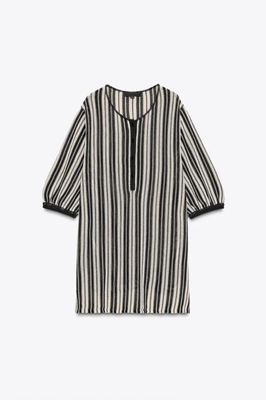 TOP EN MAILLE RAYÉ AVEC LIN - Écru / Noir de Zara - Image 4