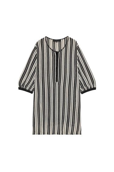 STRIPED KNIT TOP WITH LINEN - Ecru / Black by Zara - Image 0
