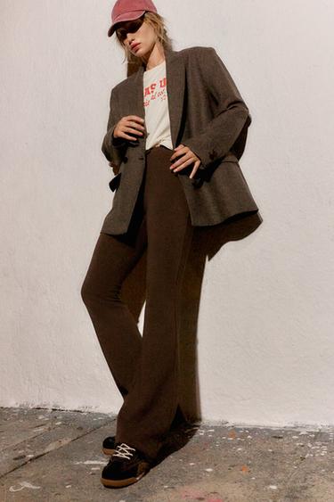 Zara INTERLOCK FLARE PANTS - Brown