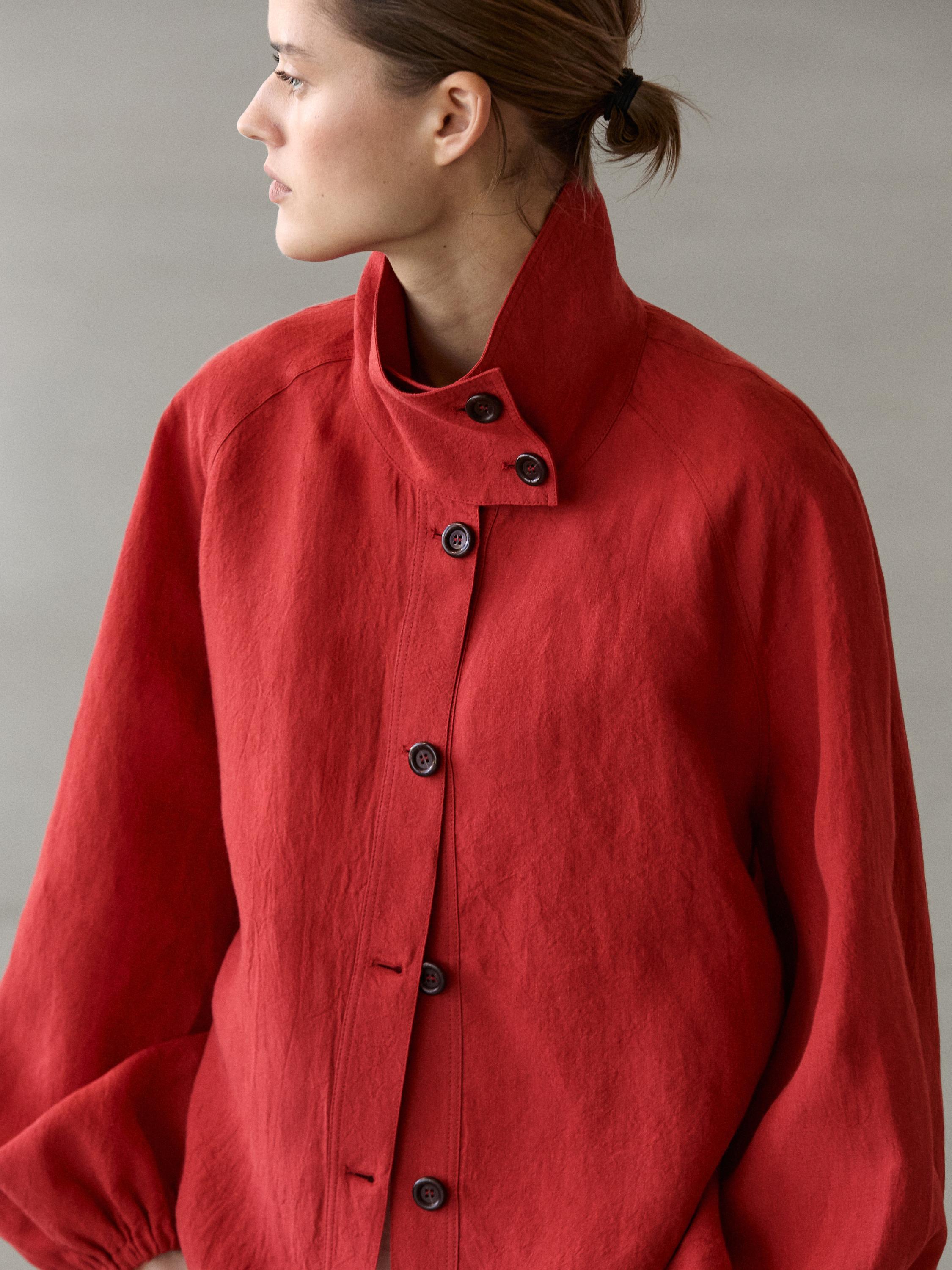 Linen puff bomber jacket