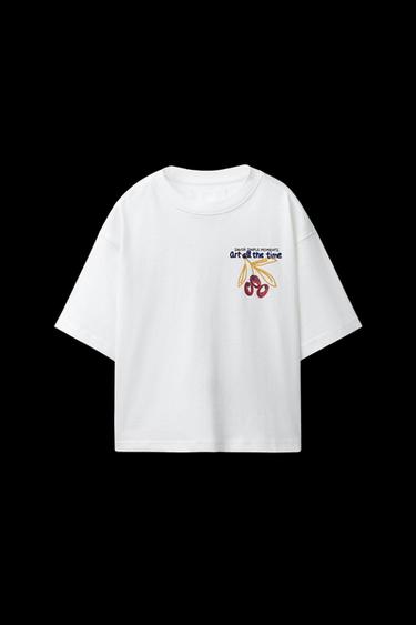 T-SHIRT WITH FLOCKED SLOGAN - White von Zara - Bild 0