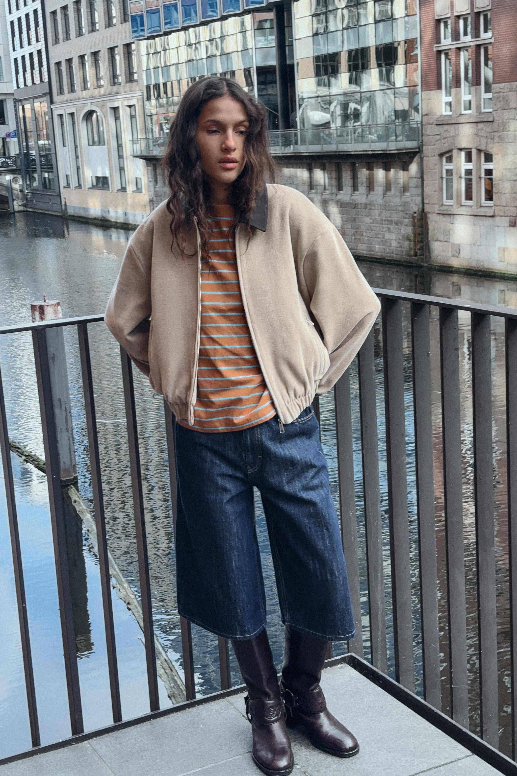 ベージュ コットン ジャケット コーデュロイ襟 コントラスト襟付きコーデュロイジャケット - ベージュ | ZARA