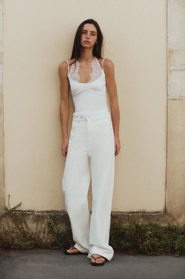 TOP HALTER BIMATIÈRE EN DENTELLE - Blanc de Zara