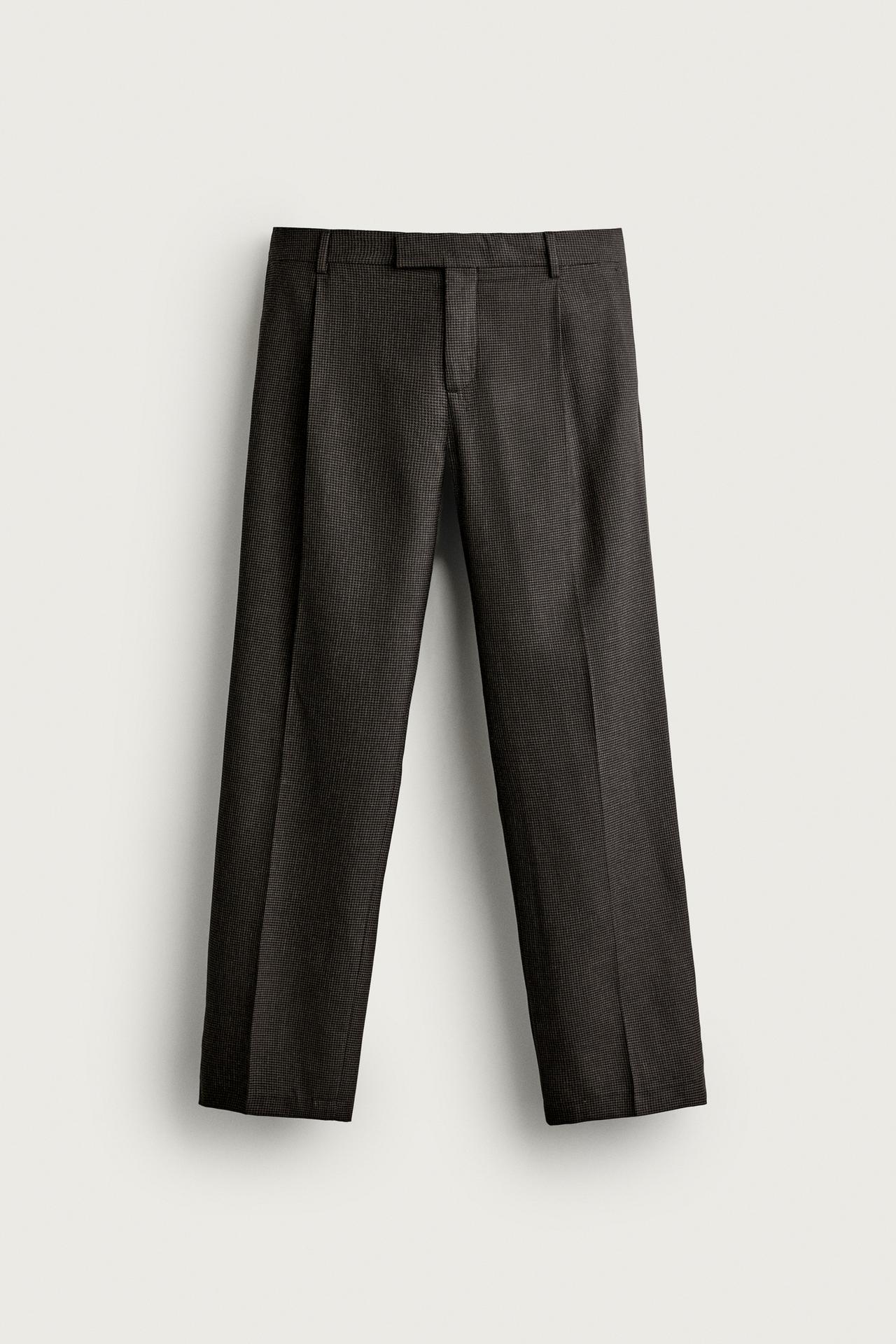 WOOL-BLEND HOUNDSTOOTH SUIT PANTS — Black / Brown