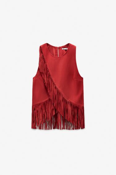 TOP COM FRANJAS DE COURO DE SUEDE LIMITED EDITION - Vermelho da Zara