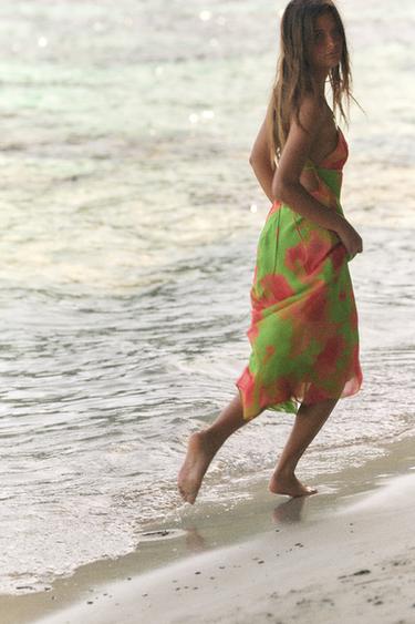 PRINTED STRAPPY MIDI DRESS - orange-green by Zara - Image 3