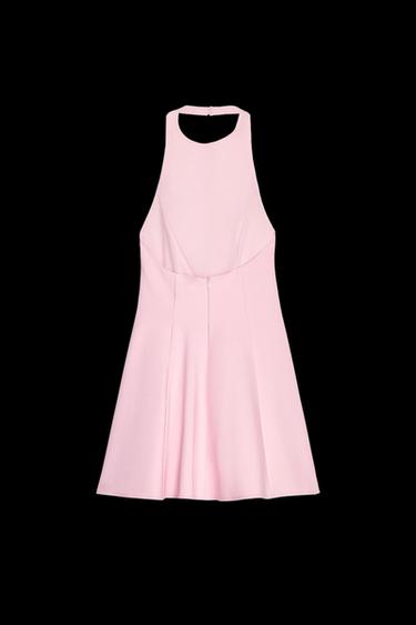 Zara SHORT HALTER GODET DRESS - Pink