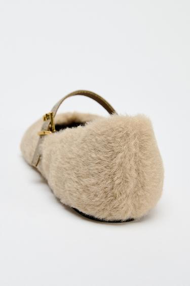 FAUX FUR BALLERINAS WITH STRAP - Ecru by Zara - Image 4