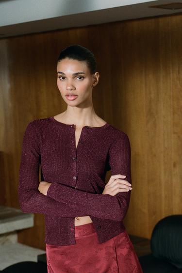 Zara METALLIC THREAD JACKET - Burgundy
