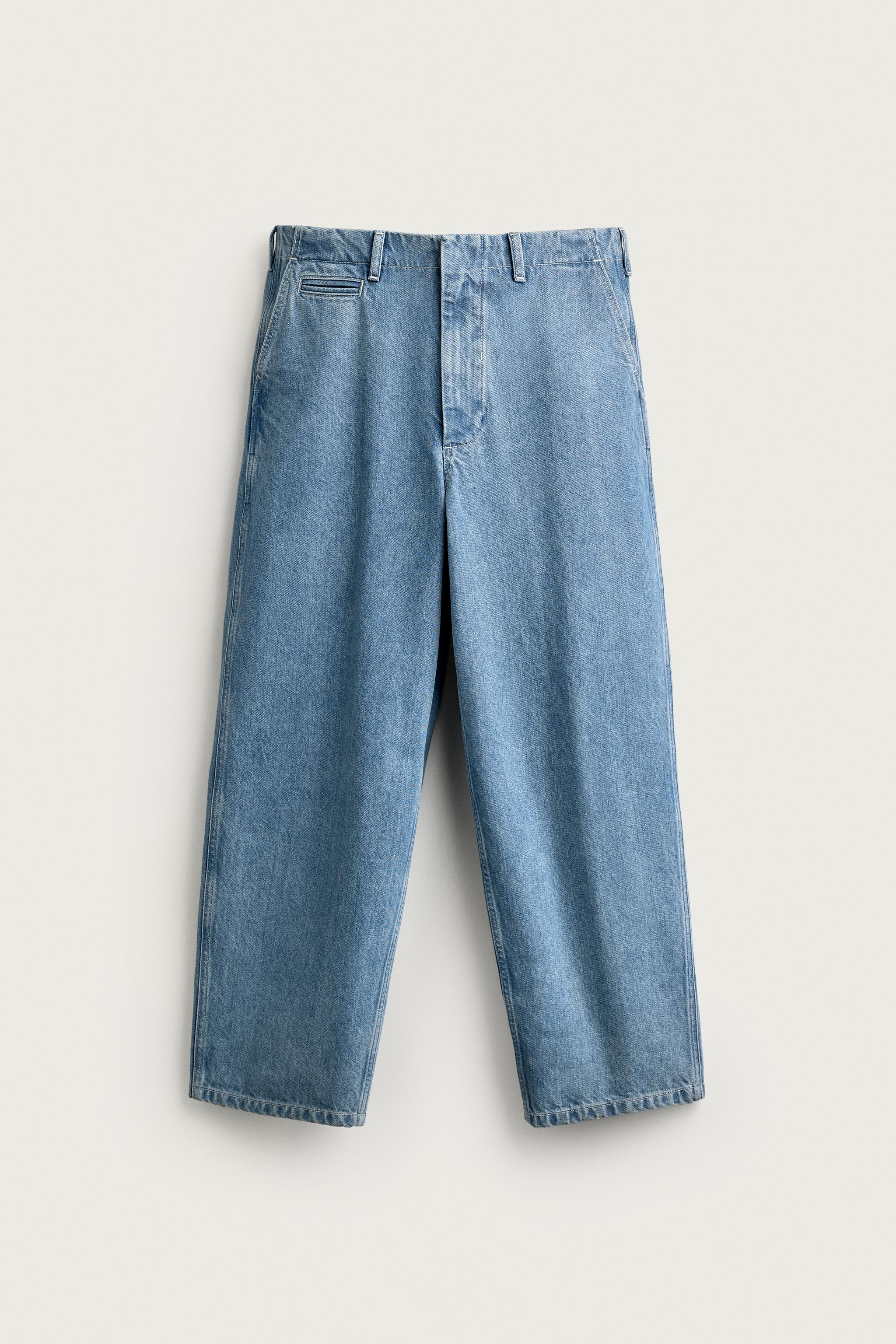 STRAIGHT FIT DENIM CHINO PANTS — Light blue
