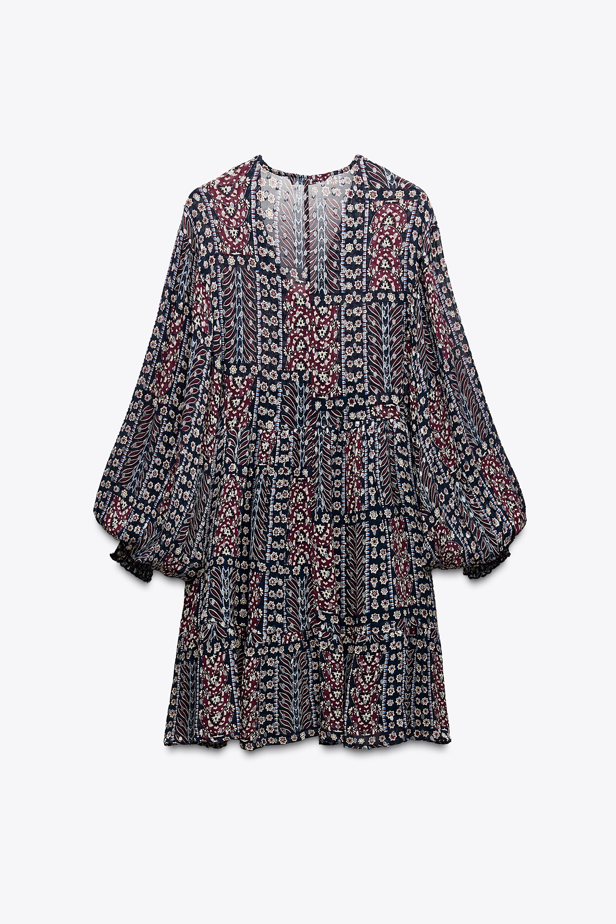 ZARA メタリックスレッド プリント ワンピース 5770/025 ZARA メタリックスレッドプリントワンピースオンライン アウ