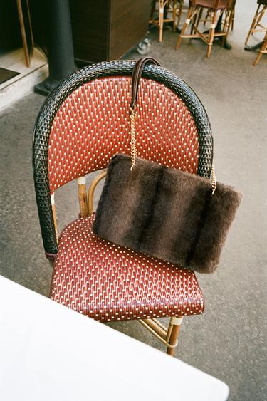 Zara FAUX FUR SHOULDER BAG - Brown