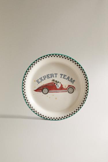 CHILDREN'S CERAMIC PLATE WITH RACER DOG - Multicoloured by Zara