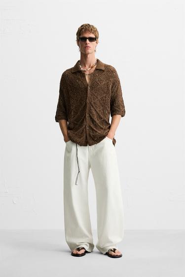 TEXTURED KNIT RIPPED SHIRT - Brown by Zara - Image 0