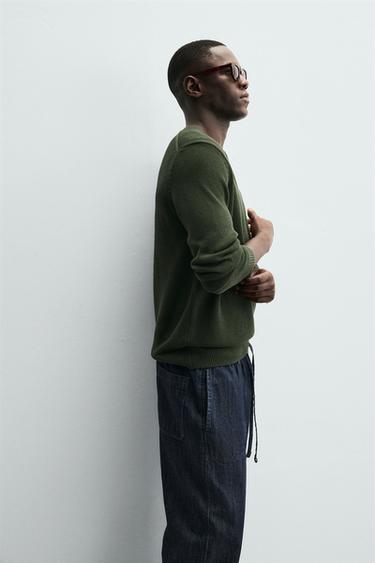 PULL COL EN V EN COTON - Vert de Zara - Image 5