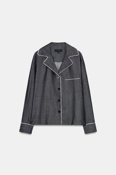 コントラストパイピング入りデニムシャツ ZW COLLECTIONブルーZaraのコントラストパイピング入りデニムシャツ ZW COLLECTION - ブルー 
