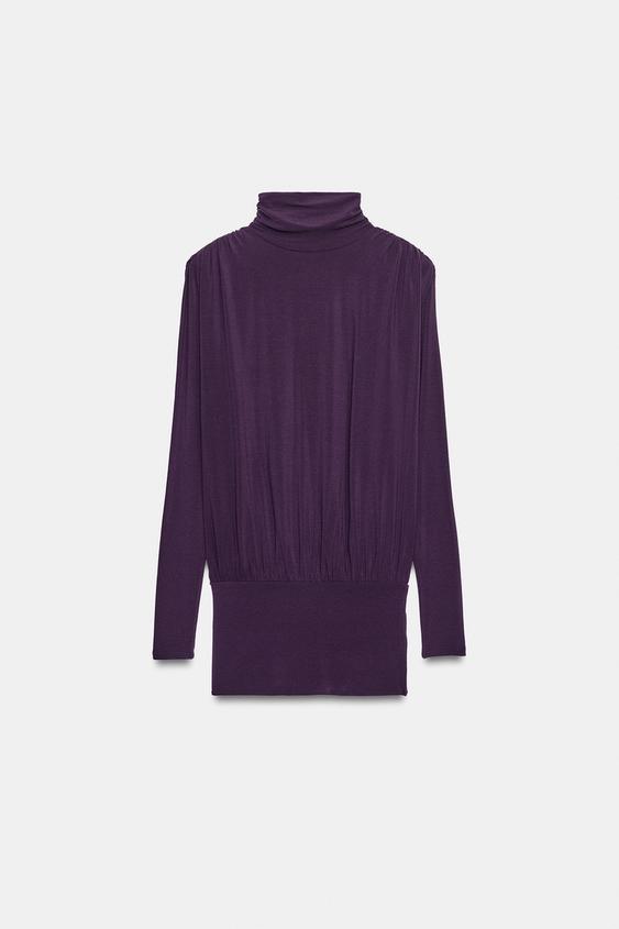 Zara SHOULDER PAD GATHERED TOP - Purple - Image 0