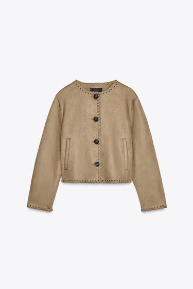 CHAQUETA EFECTO ANTE ACABADOS TRENZADOS - Tostado de Zara