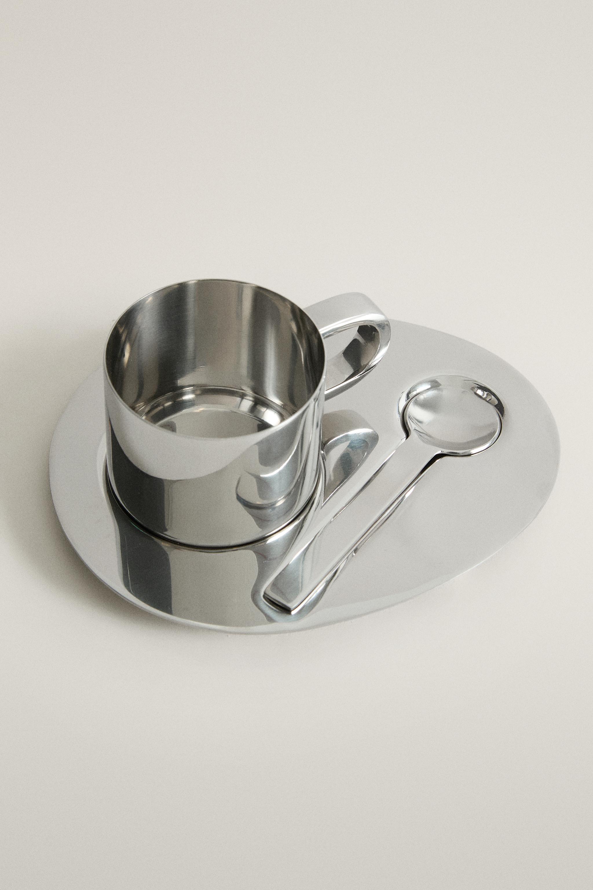 STEEL MUG, SPOON AND TRAY SET