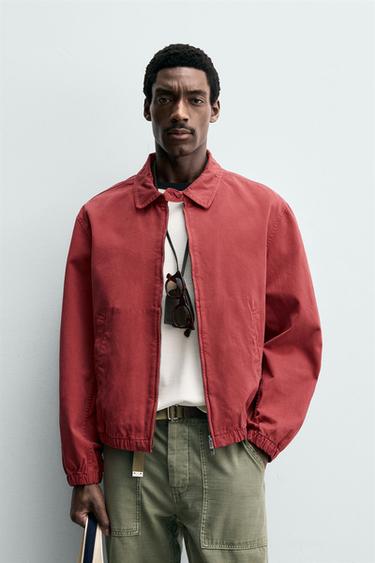 REGULAR FIT WASHED COTTON JACKET - Red by Zara