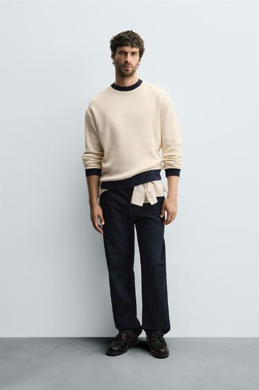 CONTRAST CHECK-TEXTURE SWEATSHIRT - Ecru by Zara