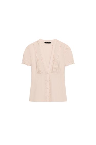 POPLIN SHIRT WITH RUFFLES - Pastel pink by Zara