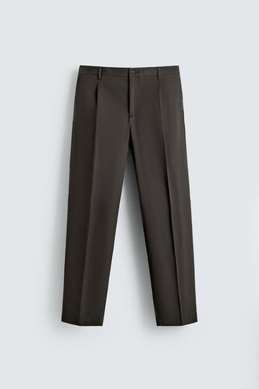Zara 標準版棉混紡西裝長褲 - 棕色