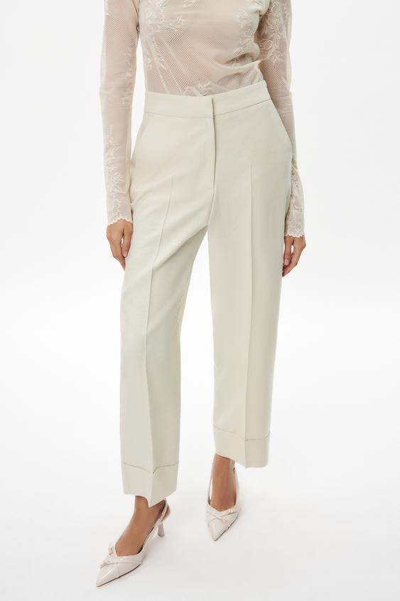 Zara Basic Collection Size M Morocco White Cream Band Women Pant
