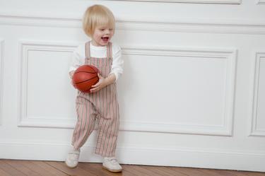 STRIPED TWILL OVERALLS — Brown / Ecru 1