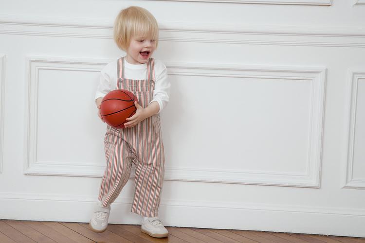STRIPED TWILL OVERALLS — Brown / Ecru