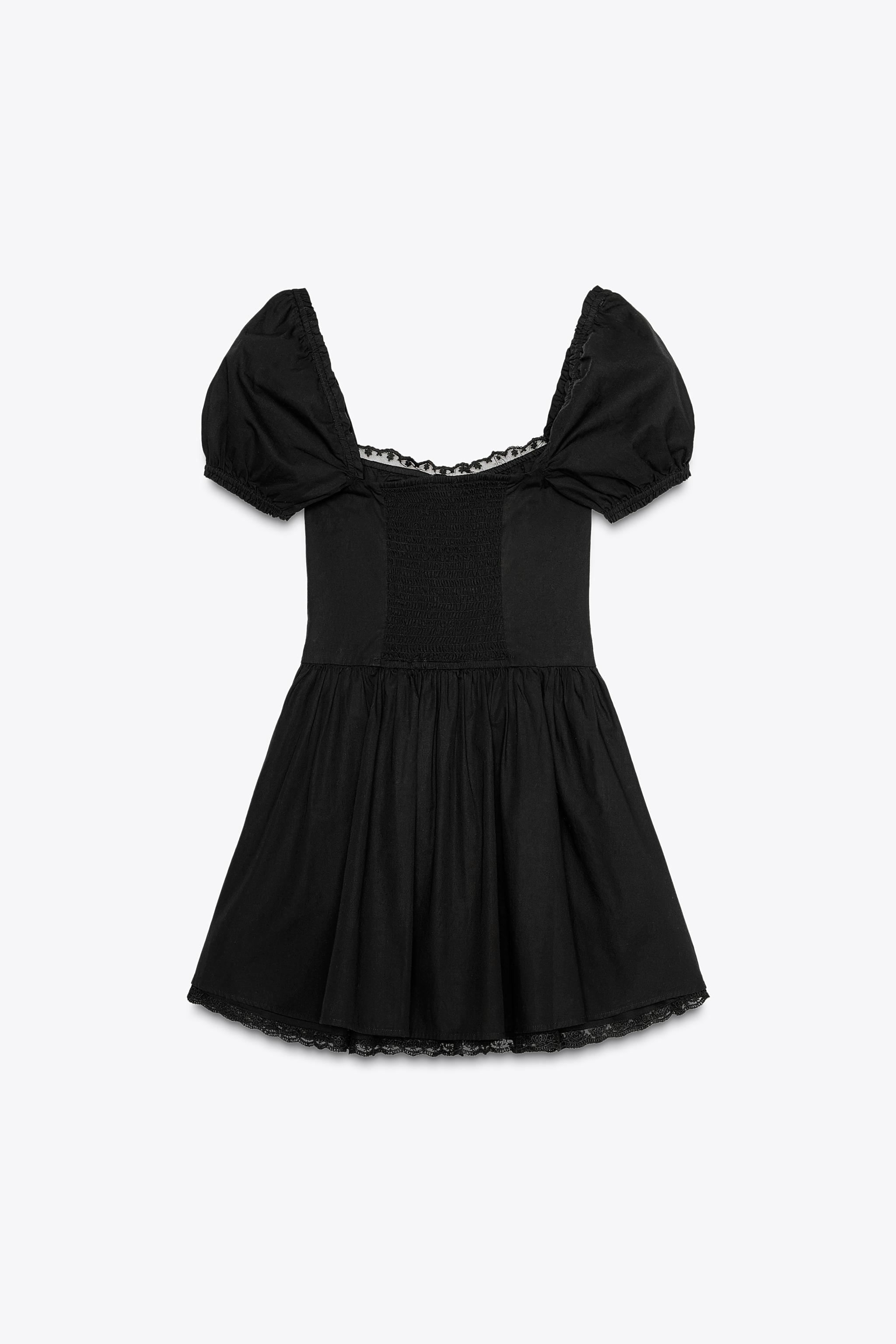 スペイン発送 ZARA レースポプリンショートドレス ブラック 新作 スペイン発送 ZARA レースポプリンショートドレス ブラック 新作
