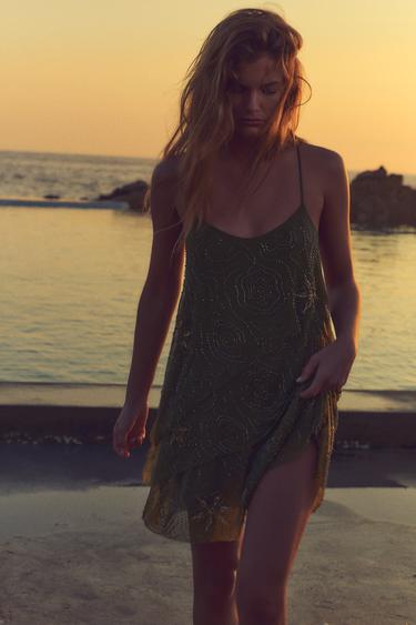 TULLE DRESS WITH RUFFLES AND BEADS - Dark green by Zara