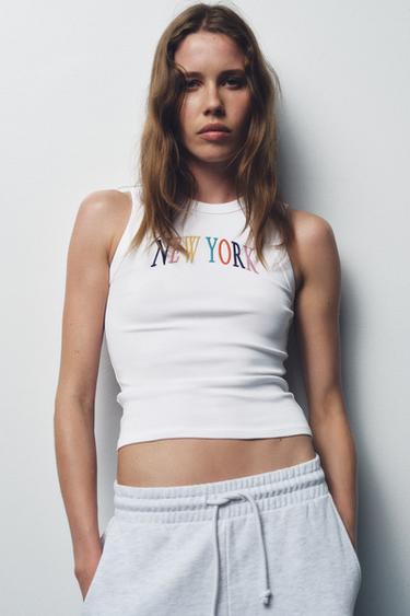 EMBROIDERED SLOGAN TOP - White by Zara - Image 1