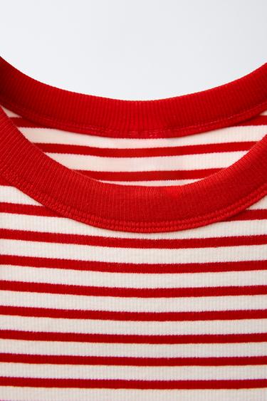 STRIPED RIBBED DRESS - Ecru / Red by Zara - Image 2