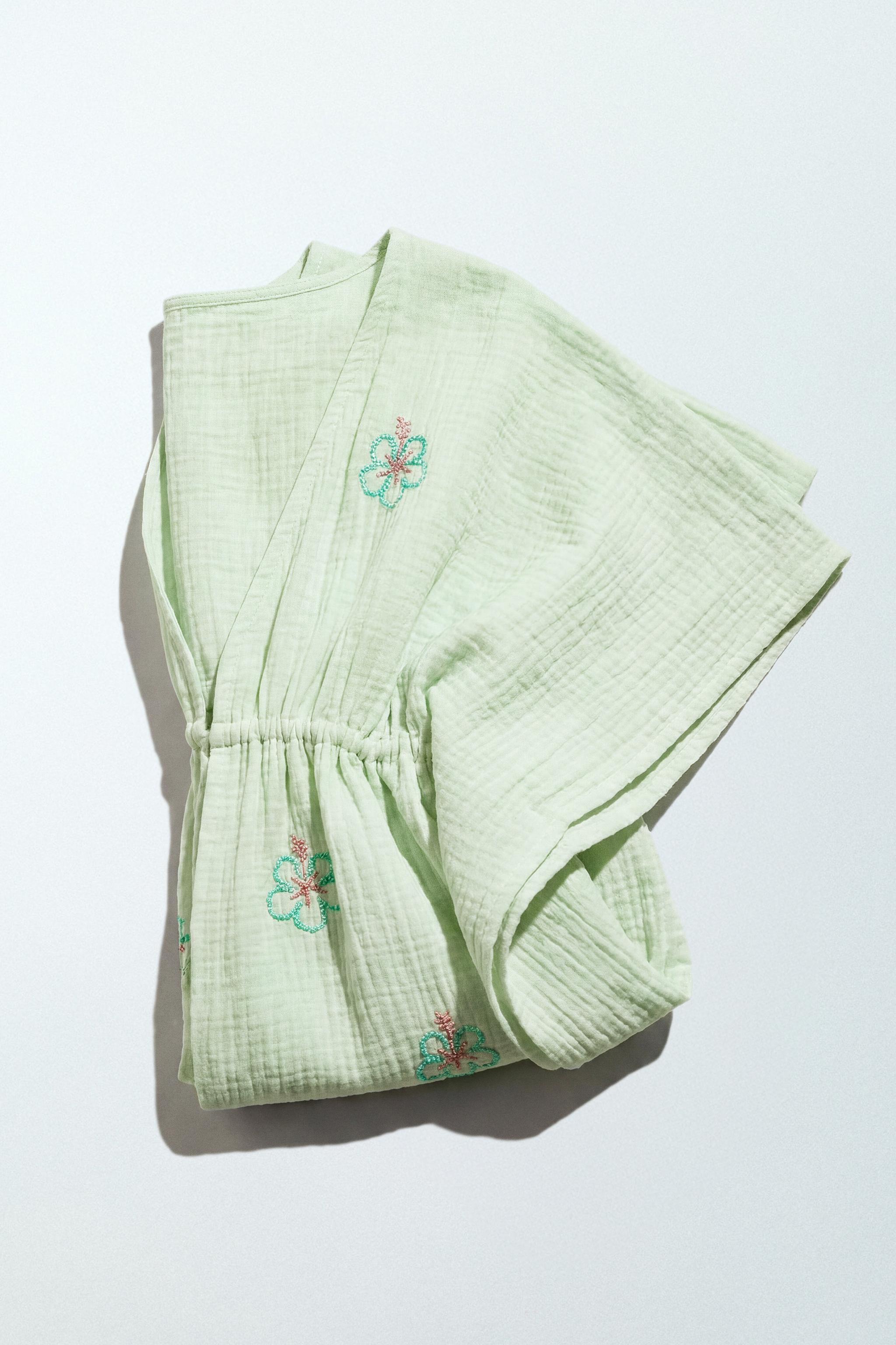 HIBISCUS BEADED CAFTAN — Washed green