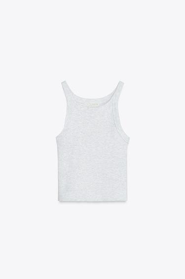 RIBBED CROP TOP - Grey marl by Zara