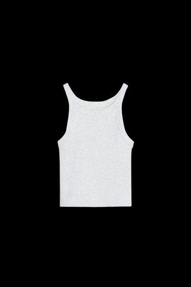 RIBBED CROP TOP - Grey marl by Zara - Image 0